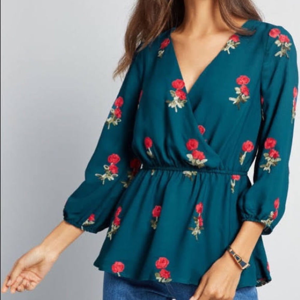 ModCloth Reservations Made Peplum Blouse